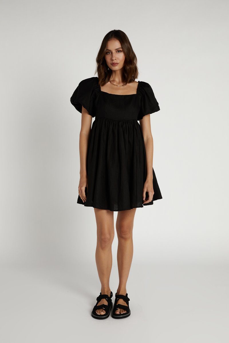 DANIELLE BLACK LINEN MINI DRESS | Dissh